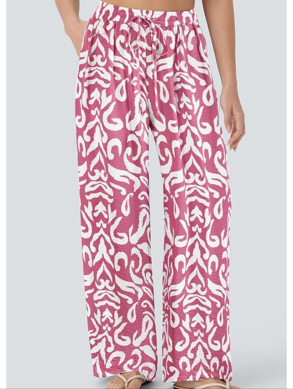 Pink & White Patterned Wide Leg Lounge Pants